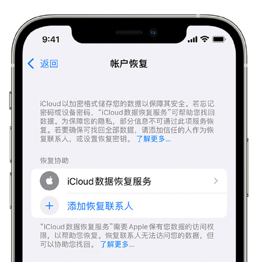 酒泉苹果手机维修分享在 iPhone 上设置帐户恢复联系人的方法 